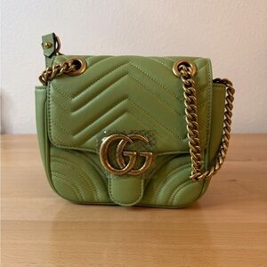 GG Marmont small mini crossbody Bag Sage Green Matelassé Chevron GHW